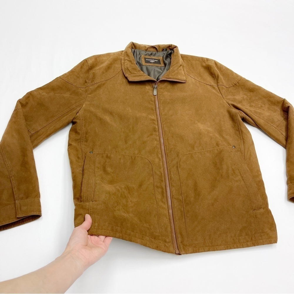 SOLD 🔴 Dockers zip up light jacket cognac tan brown suede like size XL - Picture 15 of 15
